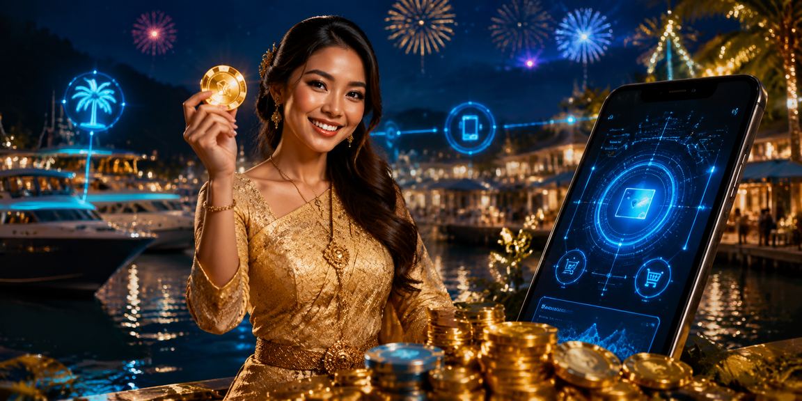 Pengguna wanita Langkawi mengakses platform taruhan dari telefon berpakain kebaya