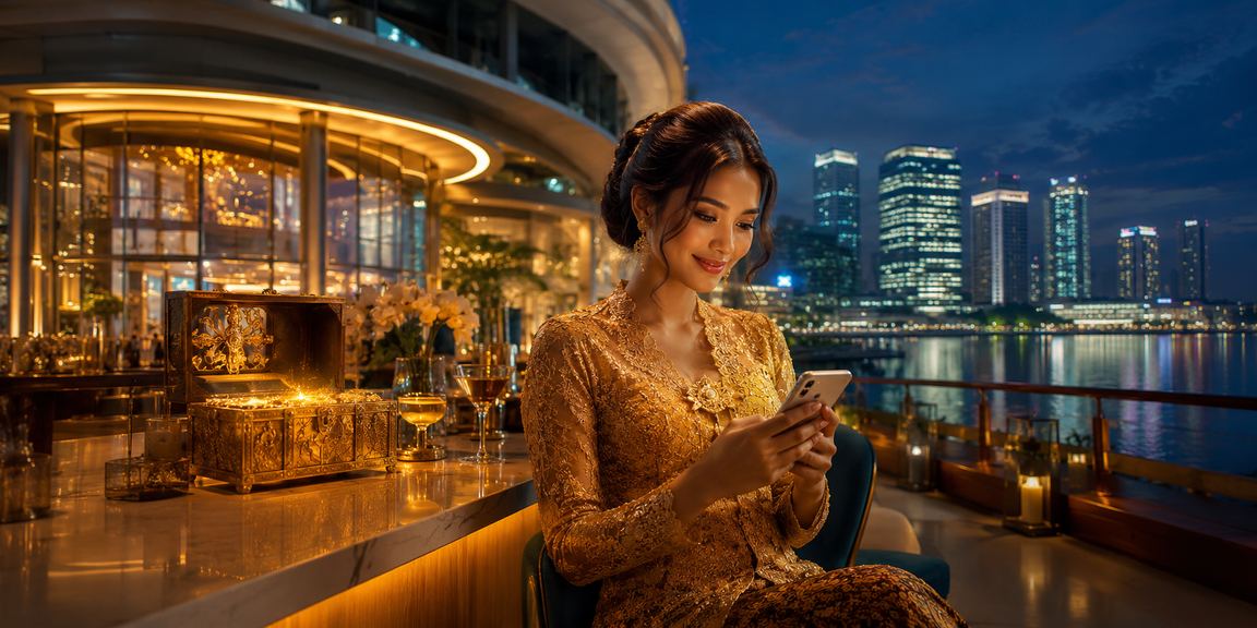 Pengguna wanita Petaling Jaya bermain permainan kad Rummy berpakaian kebaya